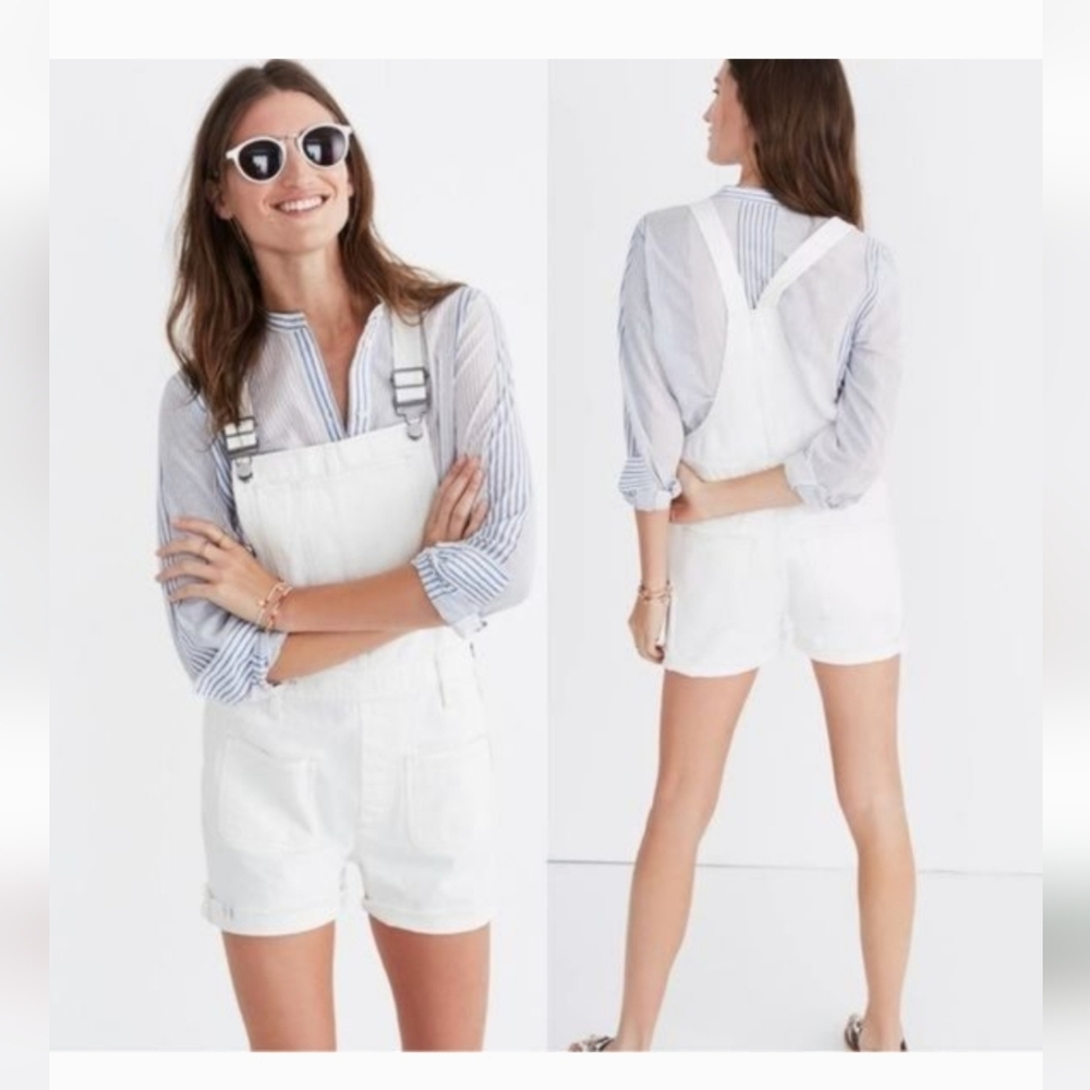Madewell Adirondack White Denim Short Overalls Size Medium